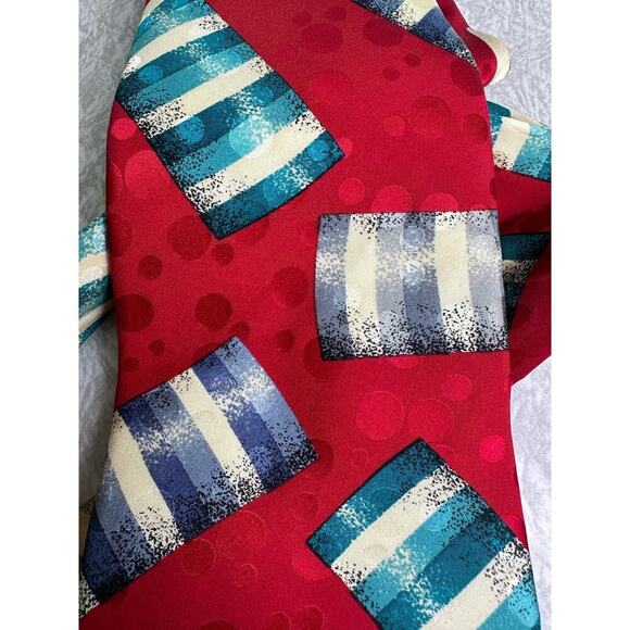 Rene Lezard Red Multicolor Geometric 100% Silk Tie - Picture 7 of 7